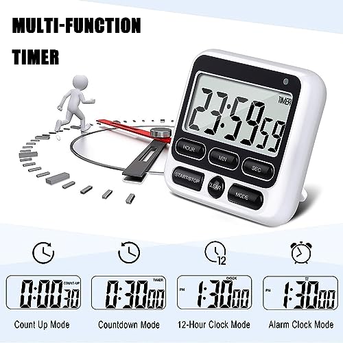 ZIBUYU® LCD Digital Timer Magnet Alarm Clock 24hs Countdown Timer Time Reminder Baking Timer with Folding Bracket Battery Powered for Kitchen Study Working Out Black X 3