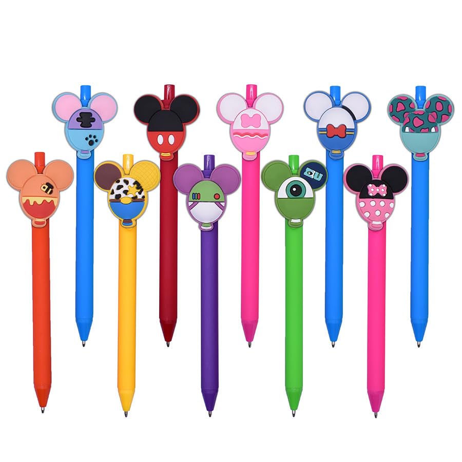 Climberty® 10pcs Mouse Head Character Ears Pens Set, RETR ctable Ballpoint Pen, Multi Color Jumbo Autograph Princess Pencil Signature Office Desk Stationary Accessories, Gift for Teacher Student