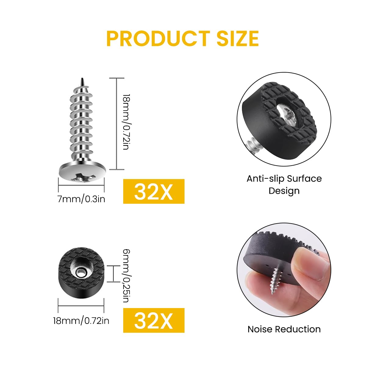 Serplex Furniture Leg Pads for Table and Chair with Screw On Anti Slip Design | 0.7 in Round Rubber Pack of 32