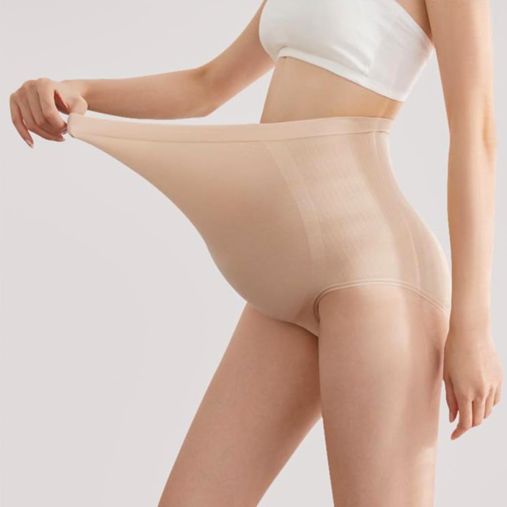 PALAY Maternity High Waist Underwear for Pregnancy with Seamless Belly Support, 2 Pack Beige&Black