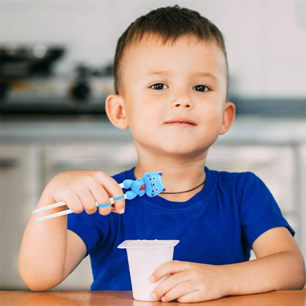 ZIBUYU Chopsticks for Kids Training with 18.8cm Length and Auxiliary Finger Rings | BPA-Free ABS Blue Pair