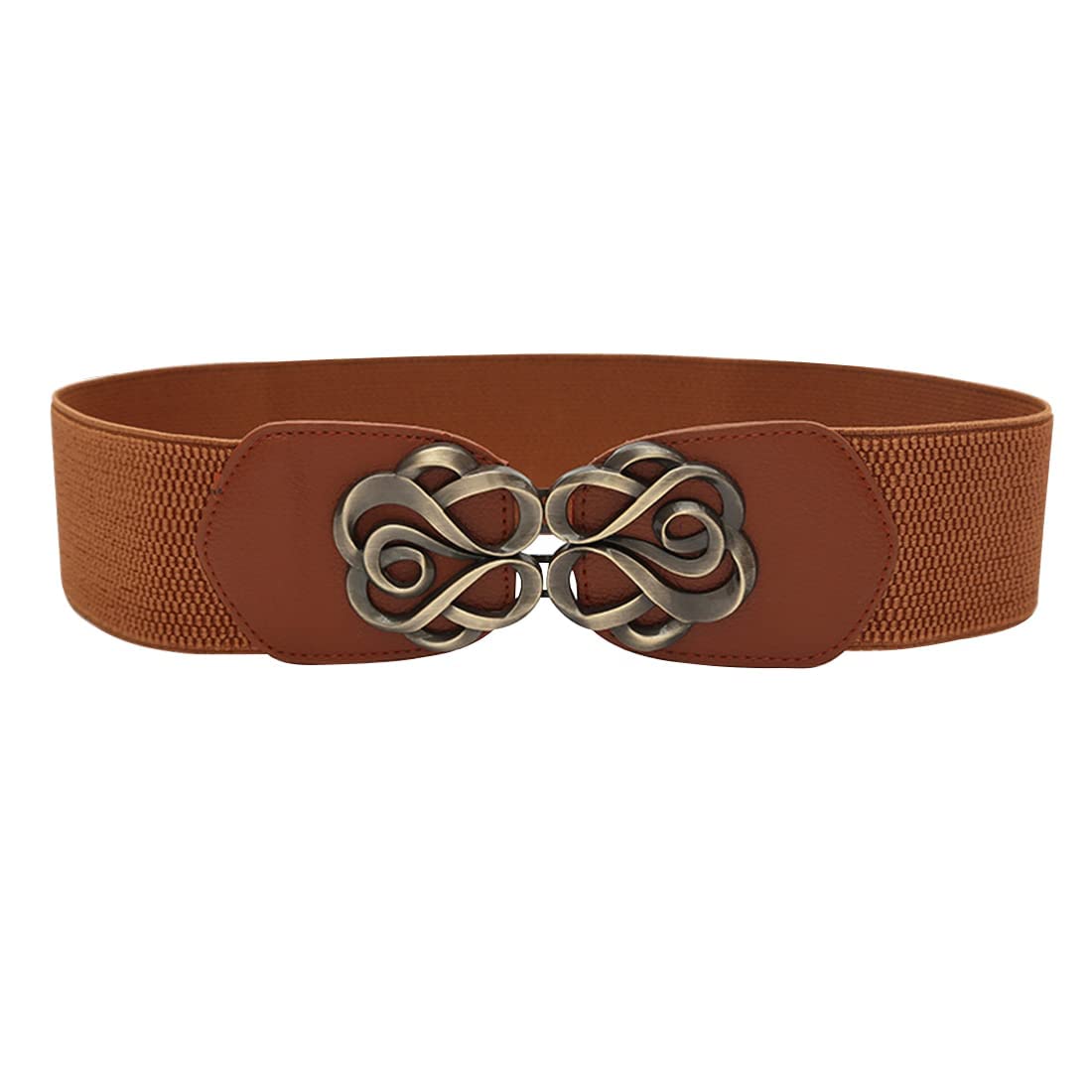 PALAY Women Stretchy Belt for Dresses and Blouses with Metal Interlocking Buckle 60cm Coffee Brown