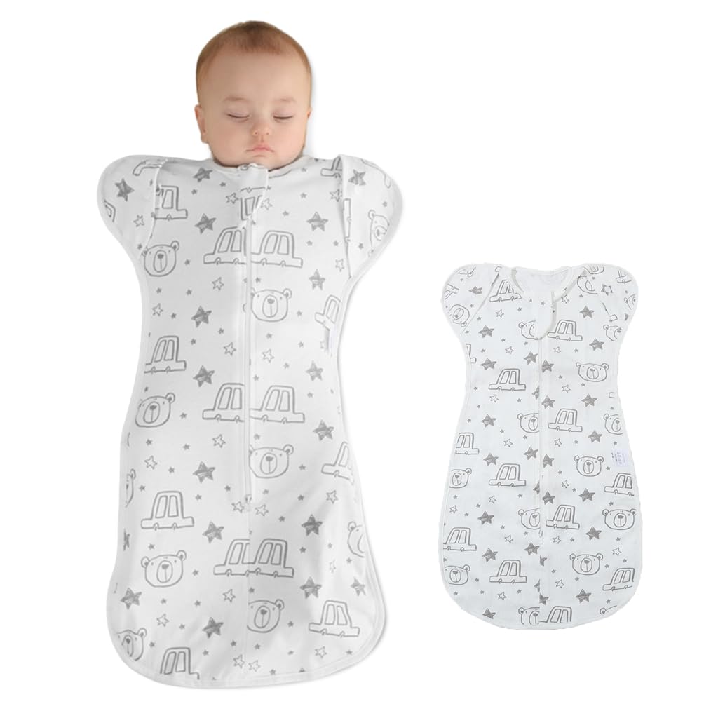 SNOWIE SOFT Baby Swaddles for Newborns, 100% Cotton Baby Swaddle Wrap for Newborns Arms Up Baby Sleeping Blanket Zipping Baby Sleeping Bag Newborn Sleep Sacks for Startle Reflex for Baby 0-6 Months