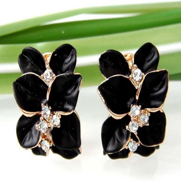 ZIBUYU Floral Rhinestone Earrings Set for Women with 0.7 in Studs & Hypoallergenic Alloy | Black and White Jewelry