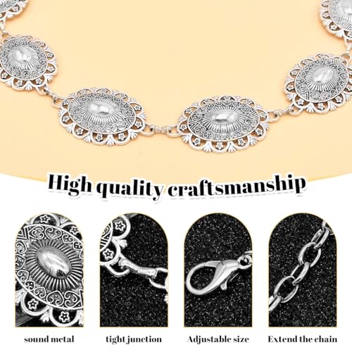 PALAY® Waist Belt for Women Silver Metal Concho Hip Saree Fashion Vintage Chain Adjustable Boho Western Ladies Belts Dresses Jeans Skirts 3PCS