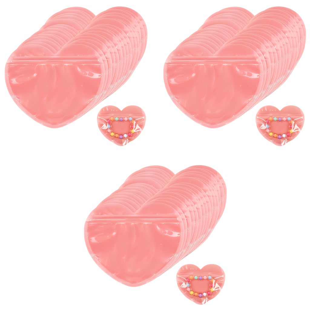 ZIBUYU Ziplock Pouches for Jewellery and Gifts with 300 pcs 10x10cm Reusable Seal | Pink Heart Design