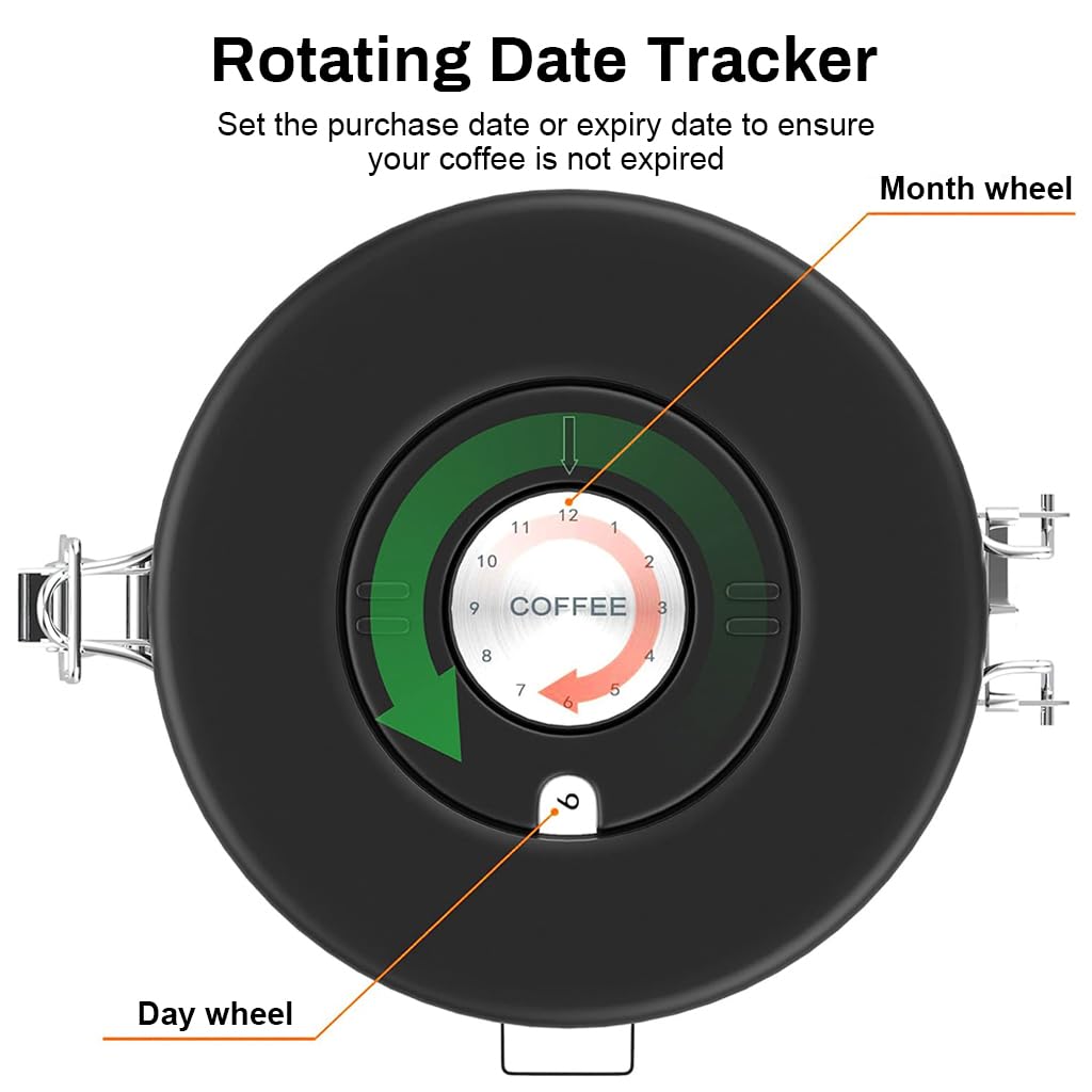 Supvox® Coffee Bean Canister 63Oz/1.8L Airtight 304 Stainless Steel Kitchen Food Container Food Storage Can with Built in Date Tracker & Clear Window Canister Food Can for Coffee, Sugar, Tea, Flour