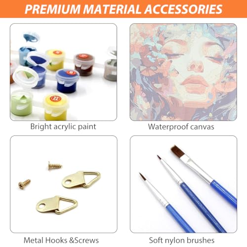 HASTHIP® Paint by Numbers Kits for Adults and Kids Canvas DIY Digital Oil Girls and Flowers Wall Decor Modern Home Frameless 16x20 inch 3 PCS