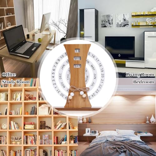 OFIFO® Wooden Perpetual Calendar Desk Decor With Rotating Ferris Wheel Design, Rustic Tabletop Date Display, Eco-Friendly Wooden Day And Month Tracker For Office, Home Or Gift (Ferris Wheel Style)