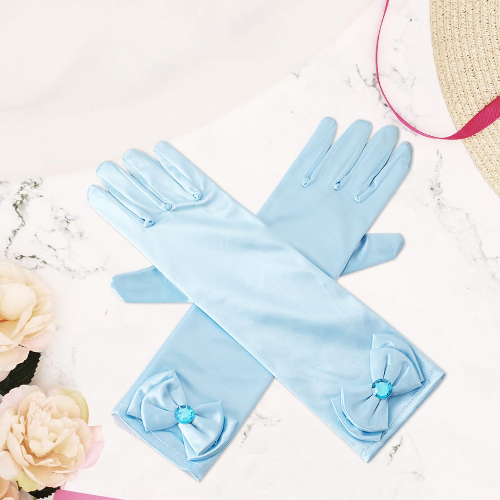Zibuyu Girls Gloves for Dress Up and Parties featuring Satin Long Design and Butterfly Accent