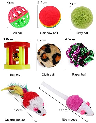 Qpets® Cat Toys Kitten Toys Cat Toy for Indoor Cats Cat Feathers Wand Cat Interactive Toys Set with Mouse Mice Balls and Bells Toys for Cats Kitten Toys for Kttens to Play