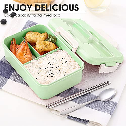 HASTHIP® Lunch Box with Tableware Combo for Kids Boys Adults Leakproof Tiffin Box Set 1000ml Bento Boxes for School or Work Portion Containers BPA Free 3 Compartments Lunch Boxes