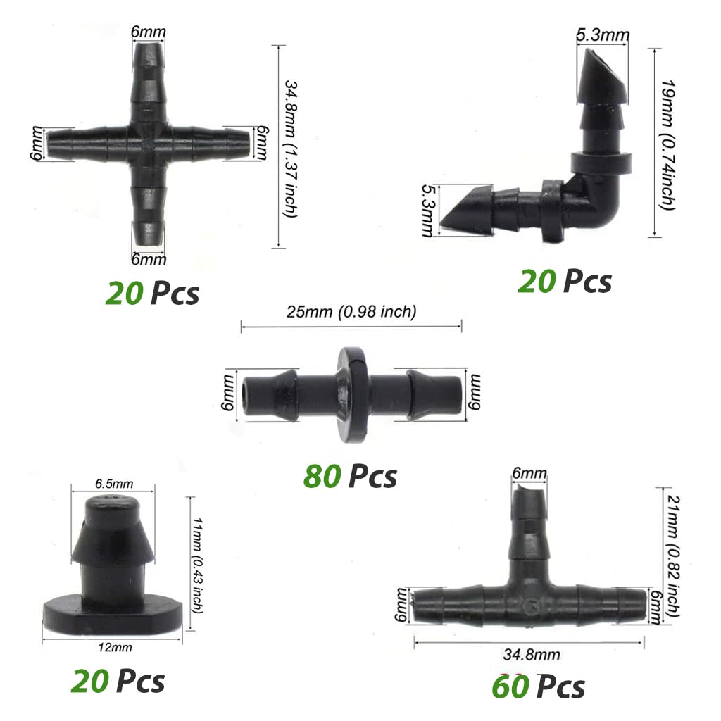 HASTHIP® 200-Piece 1/4'' Drip Irrigation Connectors Kit, Easy Installation, Highly Durable & Flexible for Home Gardens, Lawns, Greenhouses, Versatile, Non-Toxic & Leak-Proof Watering Solution