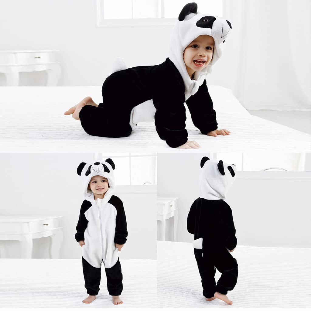 SNOWIE SOFT Baby Jumpsuit for Boys Girls Flannel Cartoon Panda Pajamas for Kids Warm Soft Flannel Pajamas for Kids Party Cartoon Jumpsuit for Girls Boys (12-18 Month)