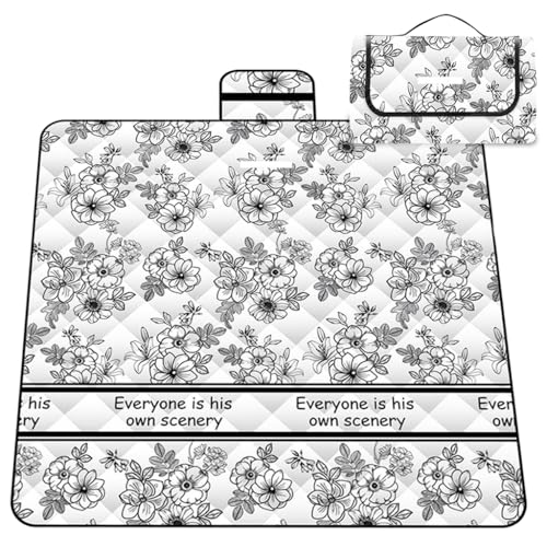 Proberos® Picnic Blanket, 6.6x6.6ft Waterproof PEVA Floral Print Picnic Blanket, Self-Packable Picnic Blanket with Handle, Portable Picnic Carpet for Picnics/Beach Days, Camping