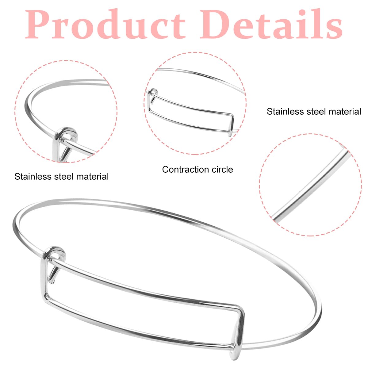 SANNIDHI Expandable Blank Bangle Bracelets for DIY Jewelry Making 20pcs Silver Adjustable Set