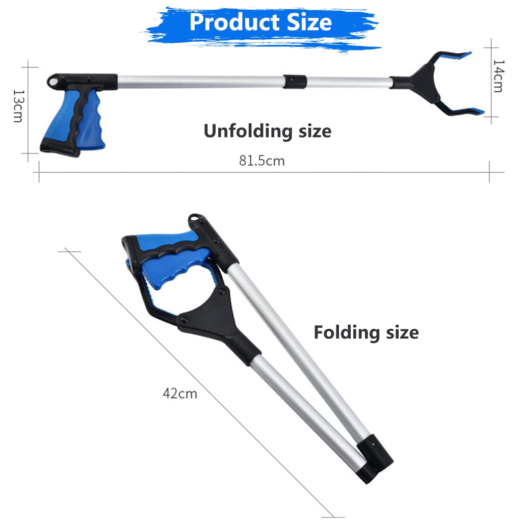 HASTHIP Litter Picker for Rubbish Collection with 80cm Foldable Arm and 360° Rotatable Claw | Aluminum Alloy Grabber for Elderly