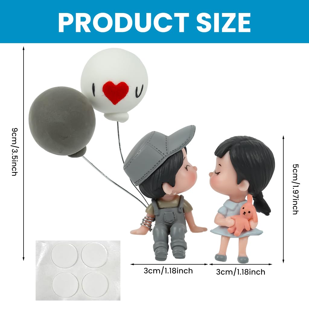 ZIBUYU Car Ornament for Dashboard and Mirror with Adhesive Base 9x5x3cm Resin Couple Figurine | Grey Romantic Décor Gift