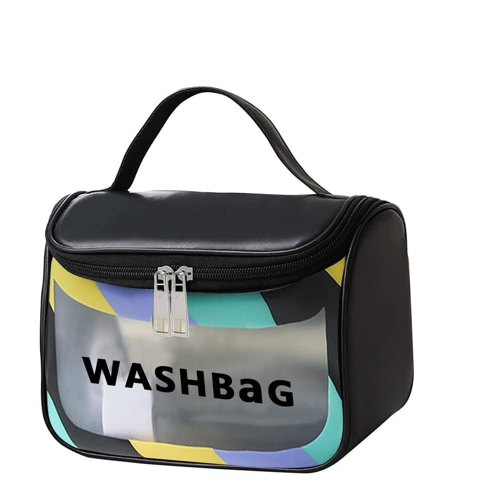 MAYCREATE Travel Cosmetic Bag for Home and Trip Use with Dual Zipper 22.5×16.5×15.2cm Waterproof PVC | Black Toiletry Organizer for Women