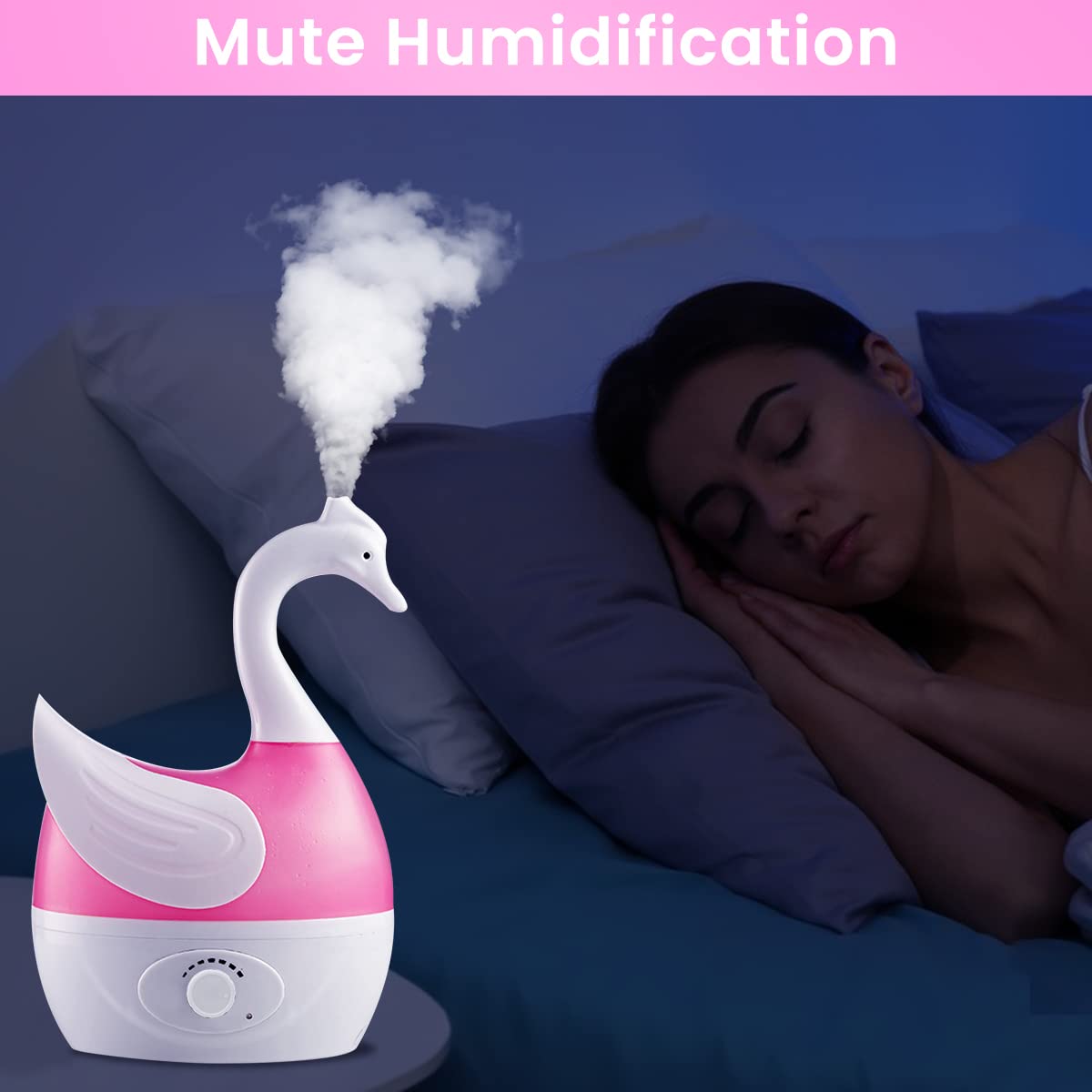HANNEA Humidifier for Room Moisture with 2L Tank and Swan Design | 30dB Silent Ultrasonic Cool Mist