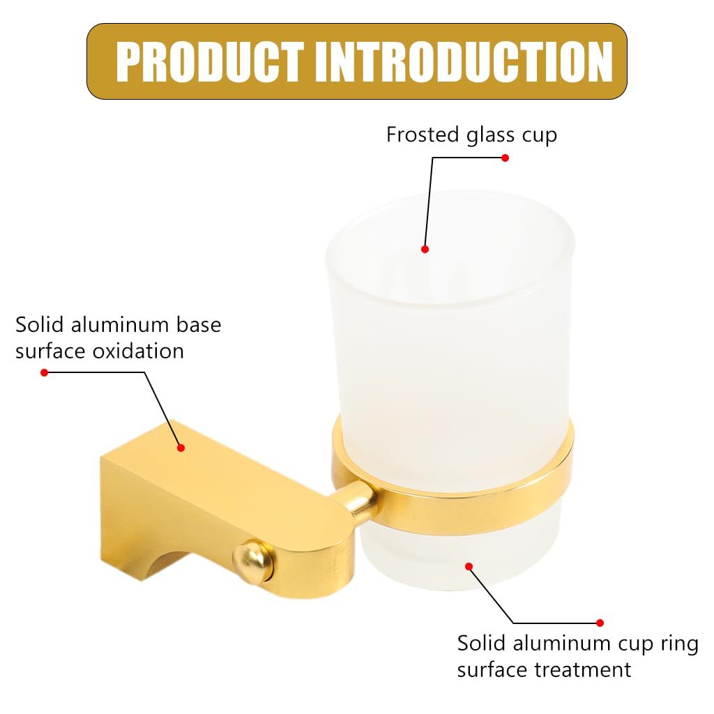 HASTHIP Toothbrush Cup Holder Set for Bathroom with 2.6 in Cup featuring Screw Mount | Golden Aluminum Wall Accessory