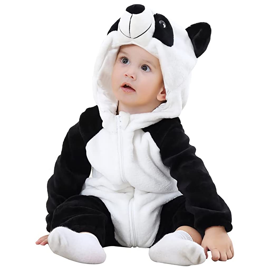 SNOWIE SOFT Baby Jumpsuit for Boys Girls Flannel Cartoon Panda Pajamas for Kids Warm Soft Flannel Pajamas for Kids Party Cartoon Jumpsuit for Girls Boys (12-18 Month)