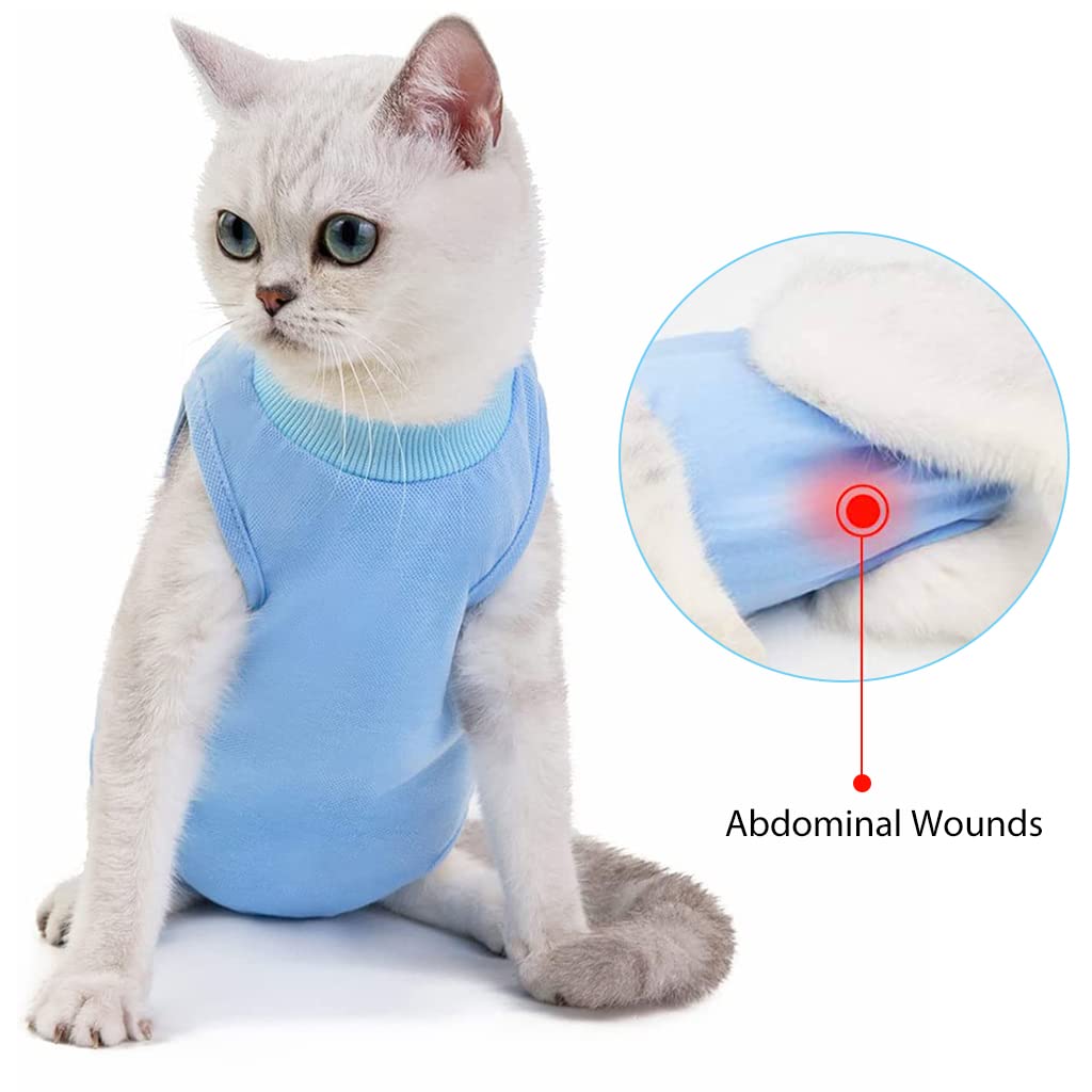 Qpets Cat Recovery Suit for Surgery Healing with Adjustable Closure and Soft Cotton Fabric | Size L