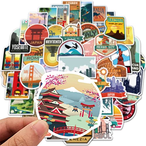 ZIBUYU® Scrapbook Stickers Set World Travel Scenery Theme Sticker for DIY Crafts Photo Album Stickers Art Aesthetic Stickers Skateboard Stickers Phone Case Sticker - 50 Pieces