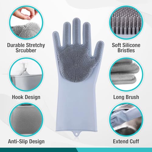 ZIBUYU® Pet Grooming Gloves with Gentle Massaging Bristles for Dog Bathing and Shampoo Application, Effective Hair Removal and Comfortable Pet Care