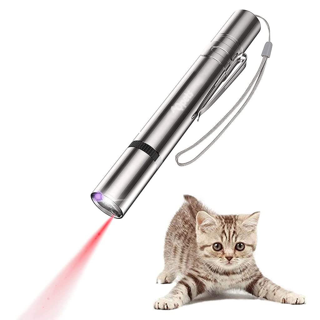 Qpets® Cat Chasing Toy,USB LED Laser Pointer for Chasing Interactive Cat Toys 4 in 1 LED Laser Pen Checking Cat Skin/White Light Illumination/5 Patterns