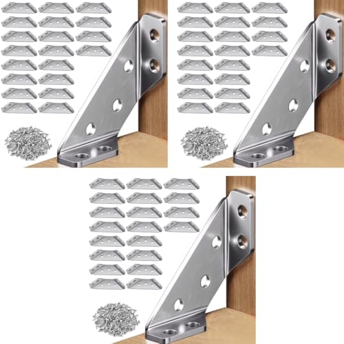 Serplex® 420PCS Shelf Brackets with 120pcs Screws Multi Hole Stainless Steel Furniture Corner Connectors 1.1MM Thickening Heavy-Duty Triangle for Connecting Wall Mounting