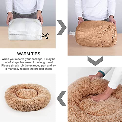 Qpets® 19.6''/50 CM Comfy Plush Dog Bed, Soft Plush Puppy Dog Kitten Cuddler Bed Pet Donut Cushion for Large Medium Small Dogs and Cats Pet Supplies