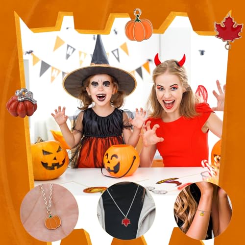 HASTHIP® HASHTIP 24Pcs Maple Leaf Ch Thanksgiving Pumpkin Pendants for Necklace Bracelets Crafts Beads & Jewelry Making |24 Ch Pendants