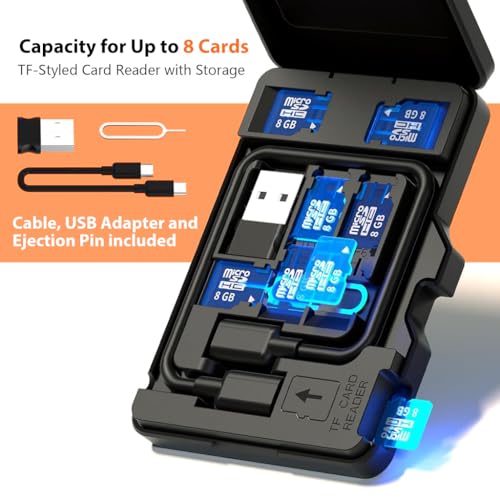 Verilux® USB C Micro SD Memory Card Reader with 8 Slots TF Flip Up Lid Design Storage Case with USB A Adapter Universal for Phone Laptop PC 3PCS