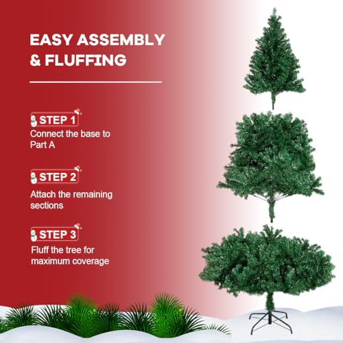 PATPAT® Christmas Tree 1.8m High x 1m Dia, Winter Classic Evergreen Trees PVC Realistic Christmas Trees with Metal Stand, DIY Assembly Xmas Tree for Indoor Outdoor