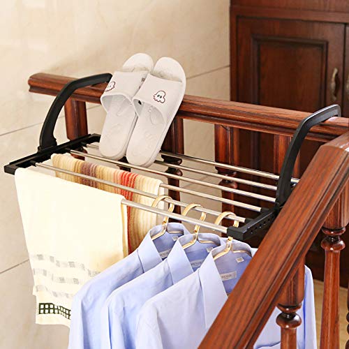 Supvox Foldable Clothes Drying Rack, Portable Clothes Dryer Stand for Balcony Railings Windowsill, Folding Towel Rack Indoor Outdoor Laundry Rack with Sock Clips, Stainless Steel + ABS (59 cm)