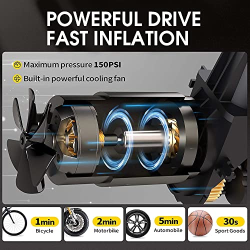 STHIRA® Portable Air Compressor Tire Inflator 150PSI Auto Shut-Off Air Inflator with LED Light for Vehicle, Ballon, Bicycles