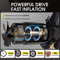 STHIRA® Portable Air Compressor Tire Inflator 150PSI Auto Shut-Off Air Inflator with LED Light for Vehicle, Ballon, Bicycles