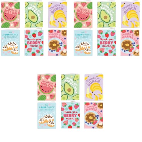 OFIFO® Colorful Thank You Cards with Envelopes 12 Unique Designs Blank Small Suitable for Teachers Employees Graduation Farewell Festive Occasions 12.7cmx17.8cm 3PCS