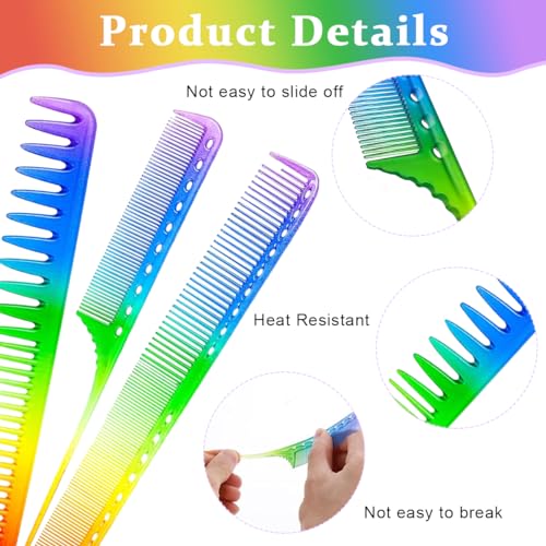 MAYCREATE® 3pcs Hair Comb Set Rainbow Fine Cutting Hairdressing Rat Tail Combs Salon Fine Teeth Hair Styling Comb for Back Combing, Root Teasing - Anti-Static & Heat Resistant