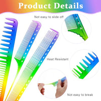 MAYCREATE® 3pcs Hair Comb Set Rainbow Fine Cutting Hairdressing Rat Tail Combs Salon Fine Teeth Hair Styling Comb for Back Combing, Root Teasing - Anti-Static & Heat Resistant