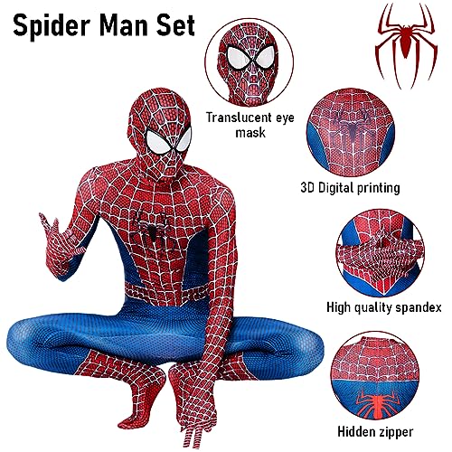 FANCYKU® Spiderman Dress Bodysuit With Mask For Kids/Adult, Peter Parker Spider Man Costume Suit, Spandex Spider-Man Toys Suit For Boys Teens Halloween,Cosplay,Party (Suit For Height 160Cm),Multicolor