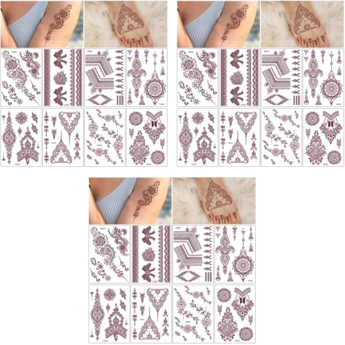 MAYCREATE® Henna Temporary Tattoo Sticker for Women Girls 8 Sheet Fake Tattoos Mandala Floral Patterns for Neck Chest Arms Hands Feet Waterproof Brown 24 PCS