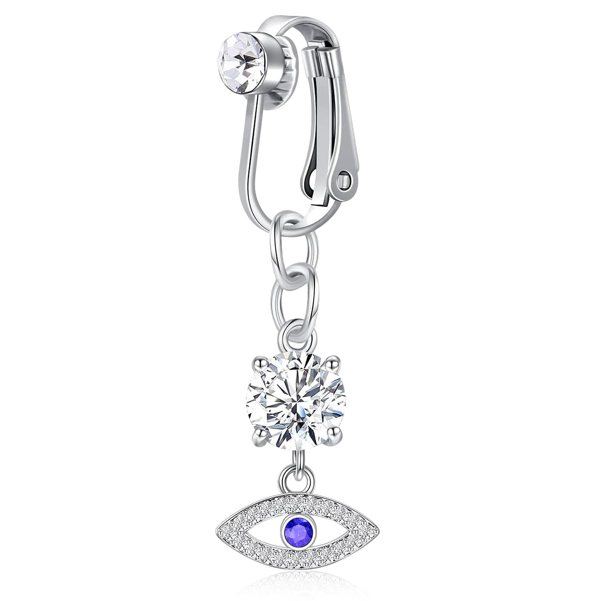 MAYCREATE® Fake Belly Piercing Jewelry Evil Eye Belly Button Rings 316L Stainless Steel Non-Piercing Rhinestone Belly Rings Navel Rings for Women Girls