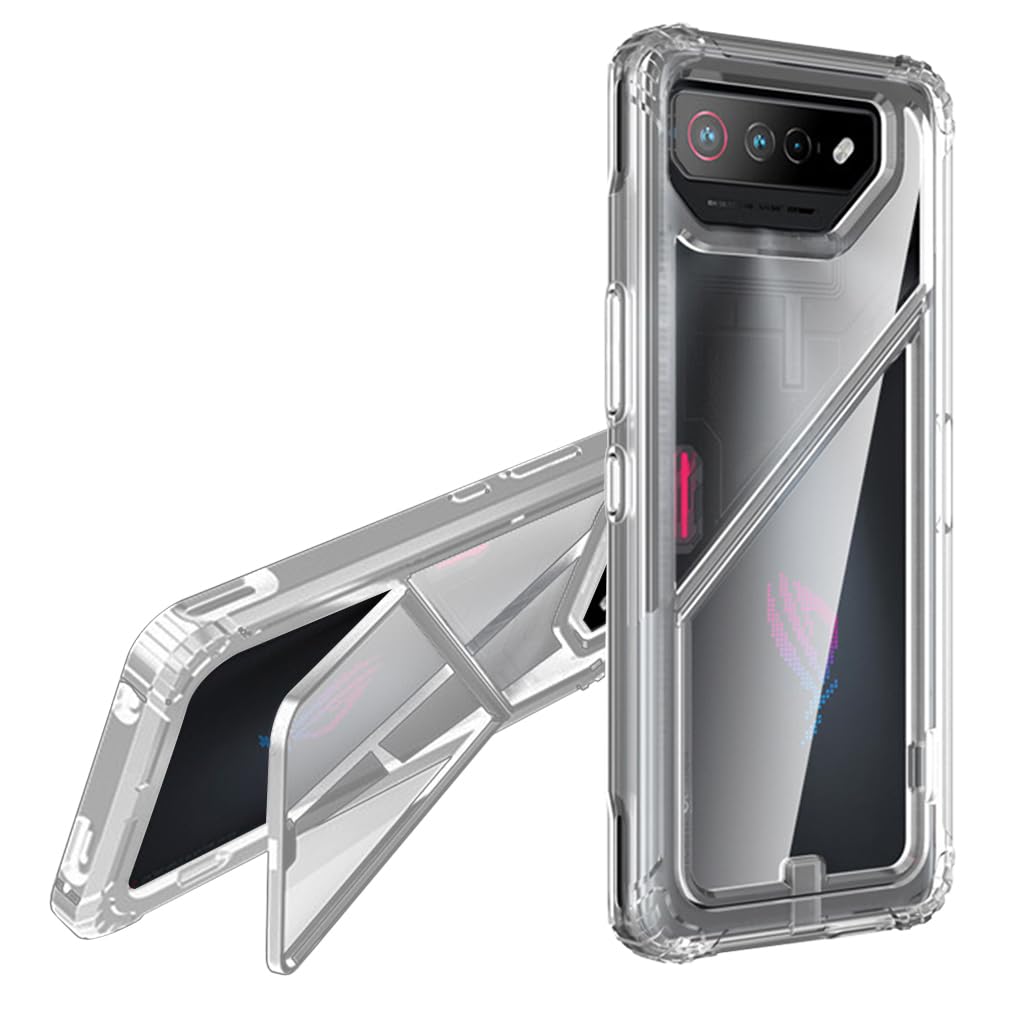 ZORBES® Phone Case for Asus ROG Phone 7 TPU Phone Cover for Asus ROG Phone 7 Transparent PC Phone Case with Magnet Folding Phone Stand Shockproof 2 in 1 Phone Case for Asus ROG Phone 7