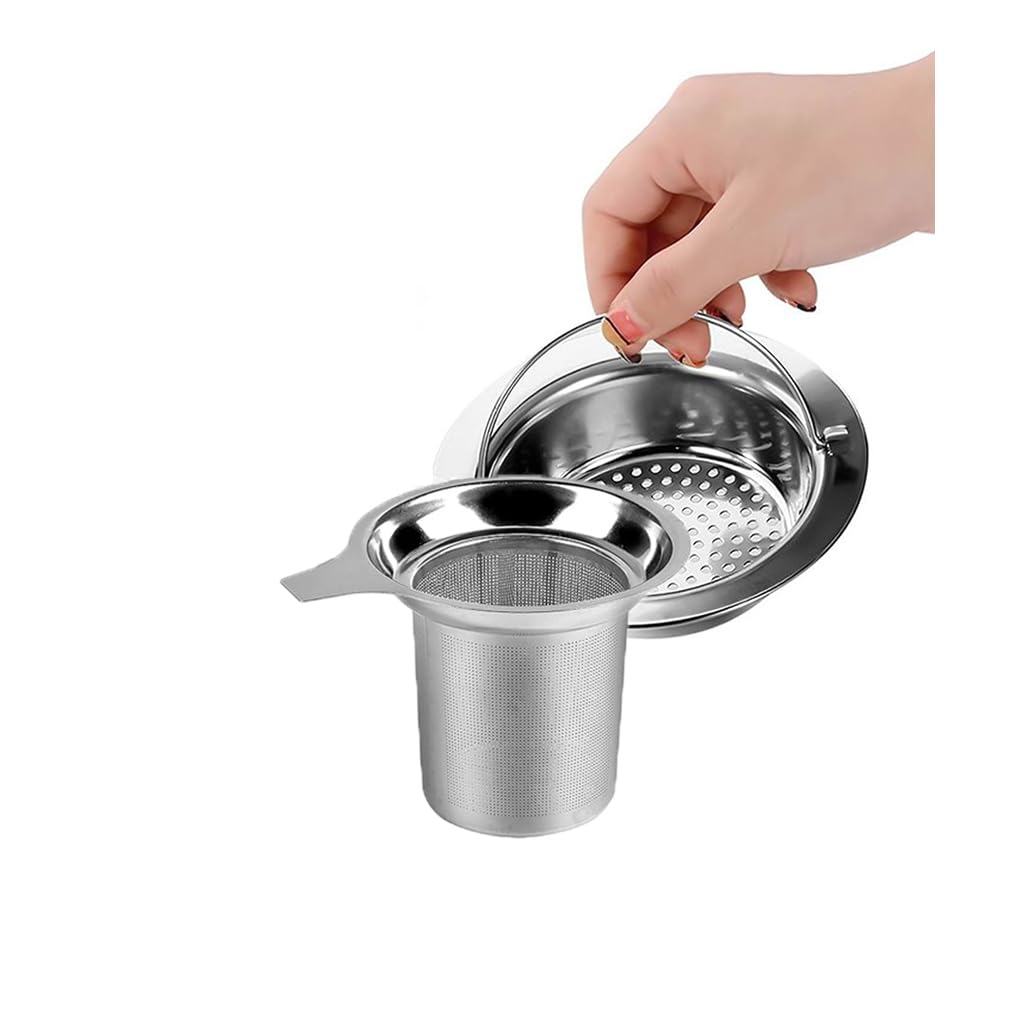 ZIBUYU Sink Strainer and Tea Strainer Set for Kitchen and Bathroom featuring 4.3 in Filter and 8.8 cm Mesh | Stainless Steel with Easy Clean Handle