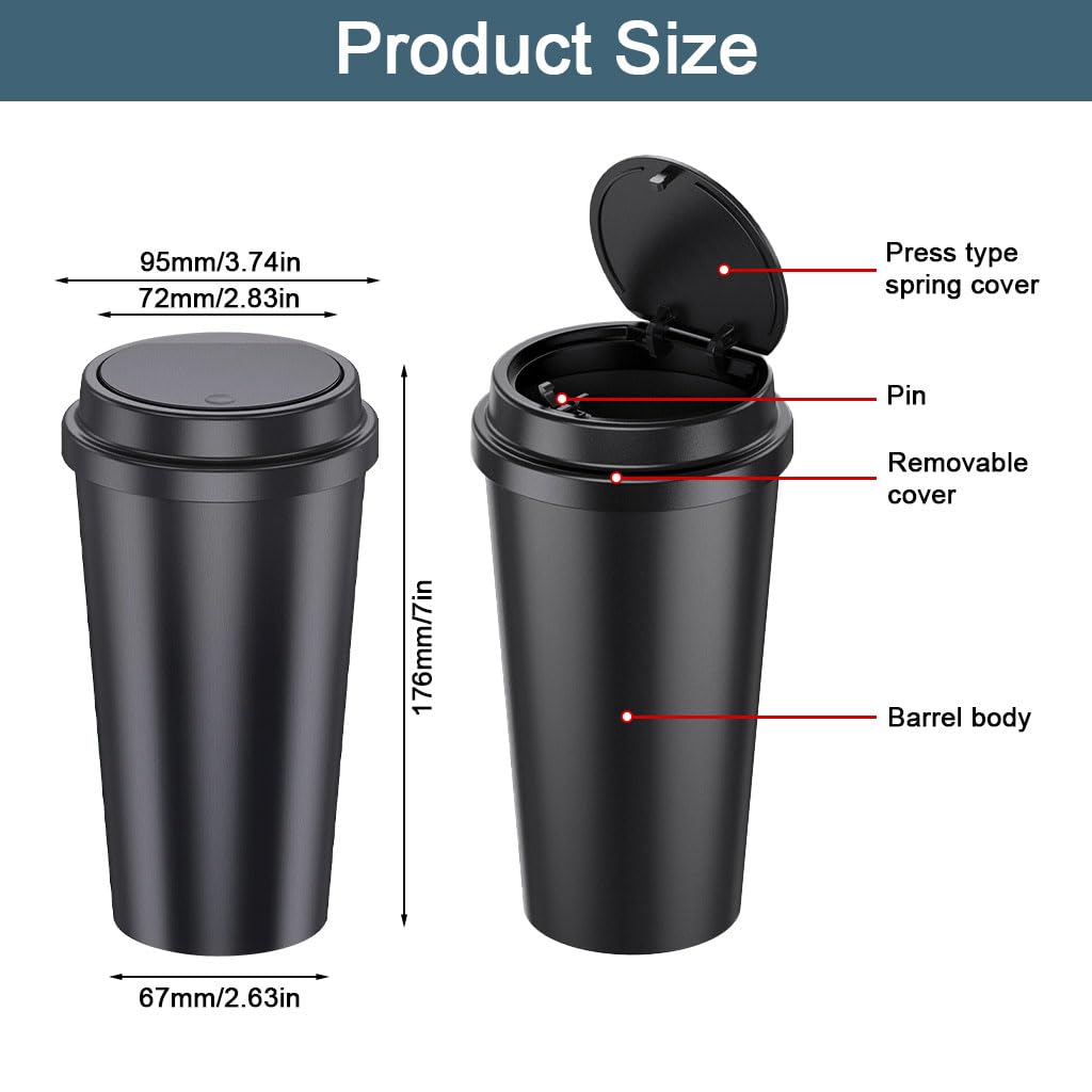 STHIRA Car Mini Dustbin for Cup Holders with Pop Up Lid and ABS Build 6.7x16.7cm | Odor Proof