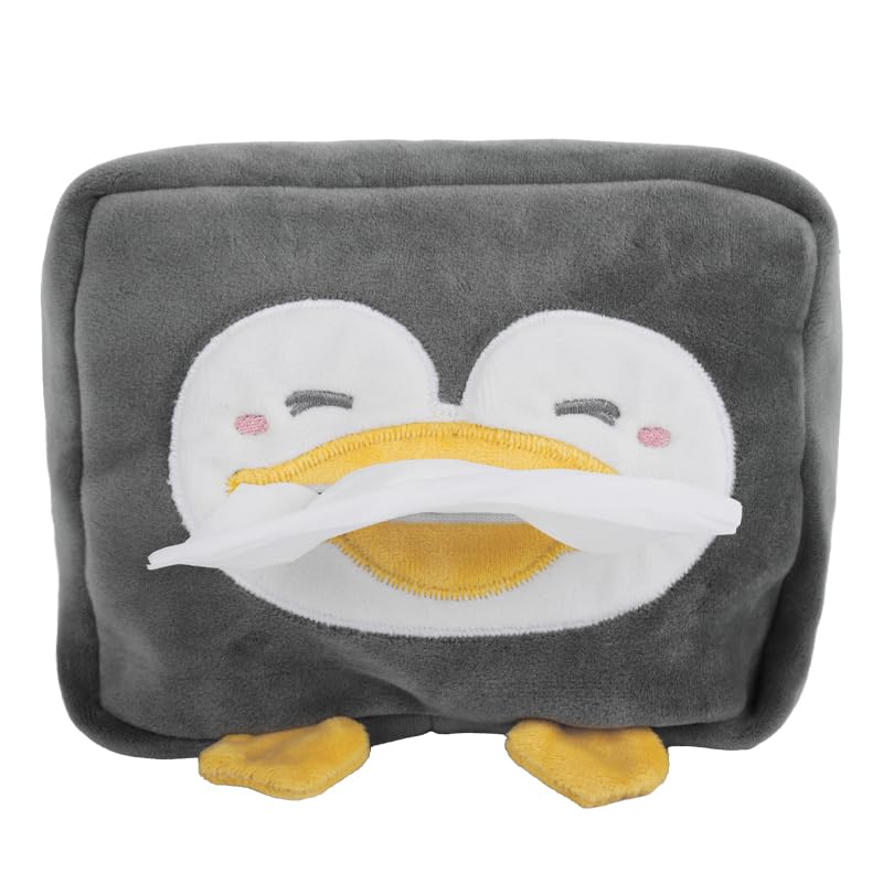 ZIBUYU Car Tissue Paper Holder for Cars with Elastic Buckle and Back Zipper | Grey Cartoon Penguin Box