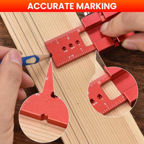 Serplex® Woodworking Ruler Straight 300mm 11 inch Red Aluminum Alloy with Sliding 45 Degree Angle Guides Etched Scale Design Multifunctional for DIY Craft Woodwork Construction 3PCS