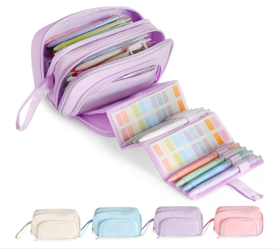 Climberty Pencil Case for School and Office Supplies with Expandable Compartment | Purple